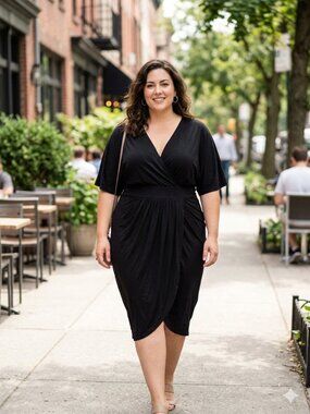 NWT Poseshe Black V-Neck Wrap Midi Dress Plus Size 4X Cocktail